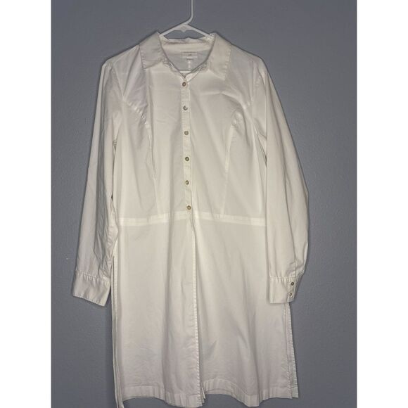J. Jill White Long Sleeved Full Button Front Collared Tunic Size Large - Picture 1 of 14